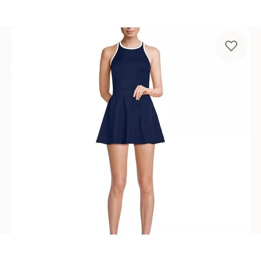 Lands End Navy Tugless High Neck Navy Swimsuit Sz 18L NWT